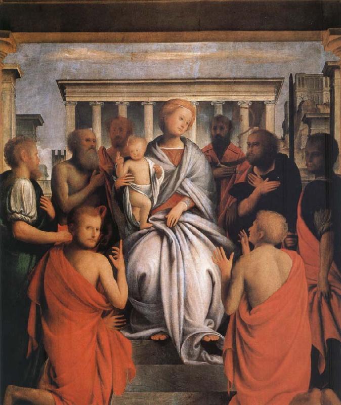 Bartolomeo Suardi The Madonna and the Nino with eight holy